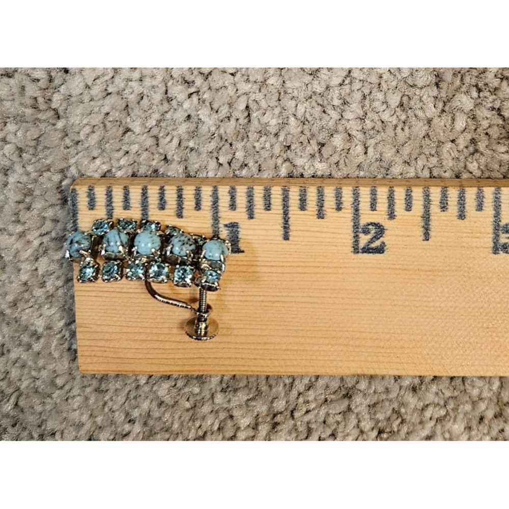 Vintage Blue Rhinestone Choker Necklace & Screw-Back Earrings Set 1950s Glam - Picture 6 of 10